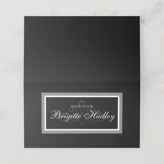 Zwarte en witte r.s.v.p.-kaart plaatskaartje (Buitenkant ongevouwen)