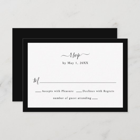 Zwarte en Witte Rand RSVP Kaartje (Voorkant / Achterkant)