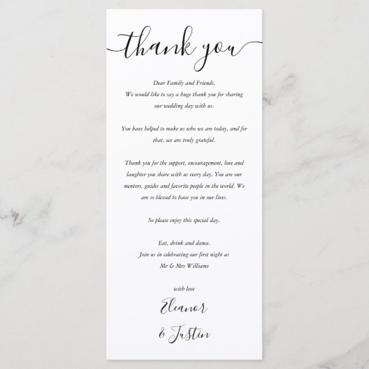 Zwarte en witte receptie Hartelijk dank Menu (Voorkant)