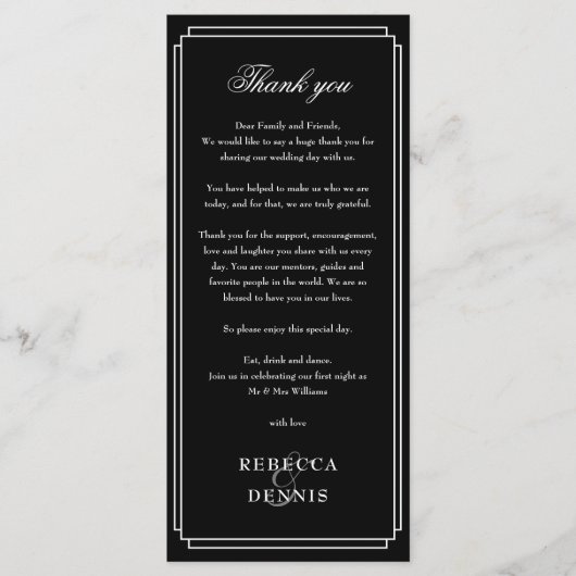 Zwarte en witte receptie Hartelijk dank Menu (Voorkant)