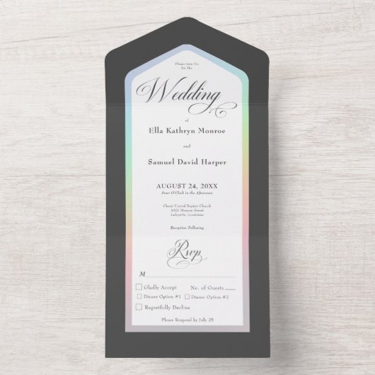 Zwarte en witte regenboog Modern diner All In One Uitnodiging (Binnen)