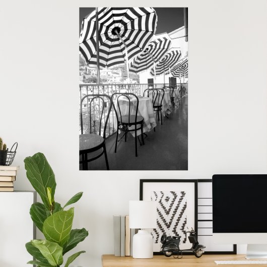 Zwarte en witte restauranttafels poster (Thuiskantoor)