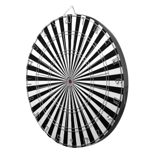 Zwarte en witte retro-funky sun strepen dartbord (Voorkant Rechts)