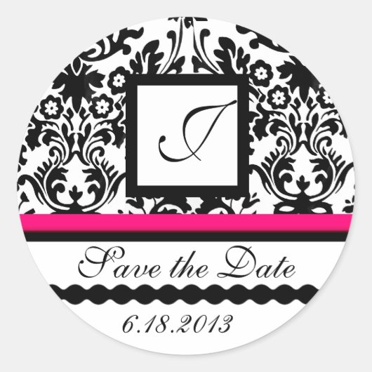 ZWARTE EN WITTE RODE DAMASKMONOGRAM, sparen de Dat Ronde Sticker (Voorkant)