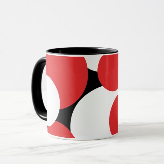 Zwarte en witte rode stippen mok (Voorkant links)