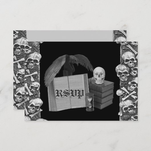 Zwarte en witte Romance Huid Spellbook Weddenschap RSVP Kaartje (Voorkant / Achterkant)