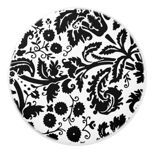 Zwarte en witte ronddraaiende flora Damask Keramische Knop (Voorkant)