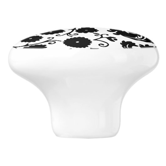 Zwarte en witte ronddraaiende flora Damask Keramische Knop (Zijkant)