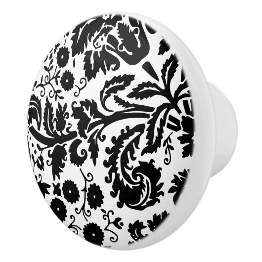 Zwarte en witte ronddraaiende flora Damask Keramische Knop (Rechts)