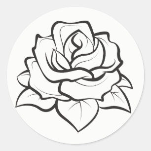 Zwarte En Witte Roos Bloem Bruiloft Ronde Sticker