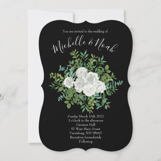 Zwarte en Witte Roos Bloemige Bruiloft Kaart (Voorkant)