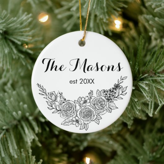 Zwarte en witte roos bruiloft Kerstmis Keramisch Ornament (Boom)