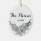 Zwarte en witte roos bruiloft Kerstmis Keramisch Ornament (Rechts)