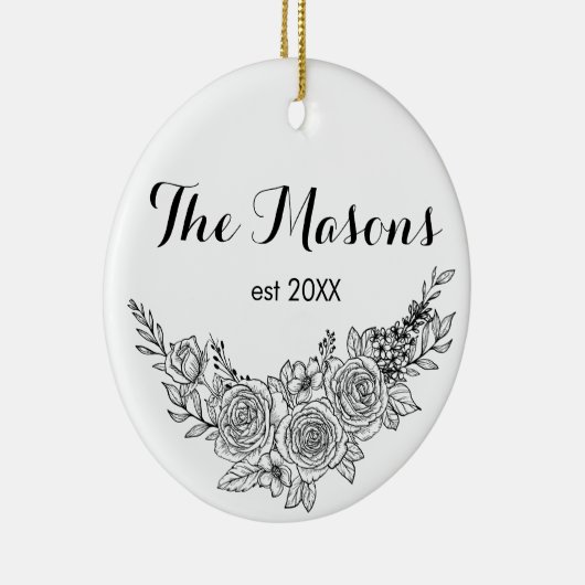 Zwarte en witte roos bruiloft Kerstmis Keramisch Ornament (Rechts)