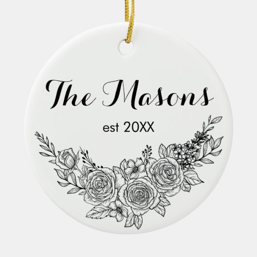 Zwarte en witte roos bruiloft Kerstmis Keramisch Ornament (Voorkant)