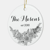 Zwarte en witte roos bruiloft Kerstmis Keramisch Ornament (Links)