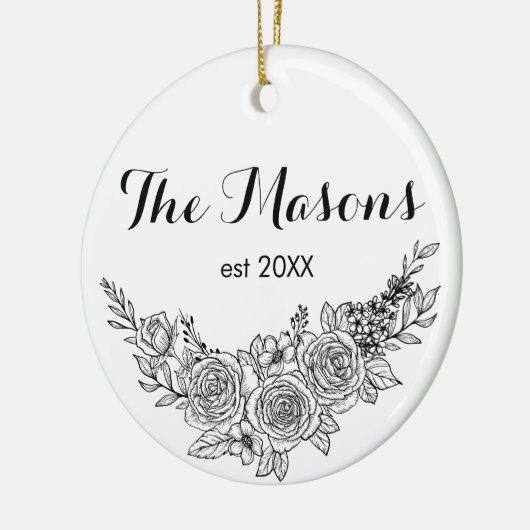 Zwarte en witte roos bruiloft Kerstmis Keramisch Ornament (Links)
