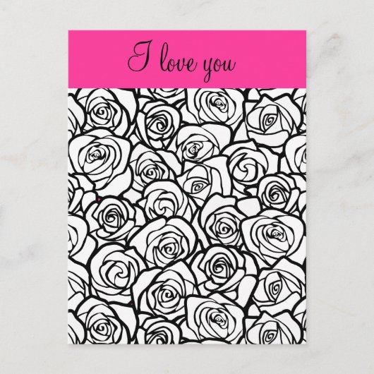  zwarte en witte roos 'Ik hou van je' Briefkaart (Voorkant)