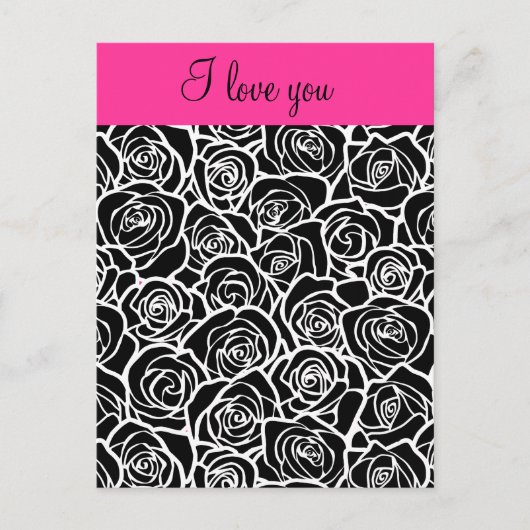 zwarte en witte roos 'Ik hou van je' Briefkaart (Voorkant)