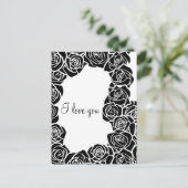  zwarte en witte roos 'Ik hou van je' Briefkaart (Staand voorkant)