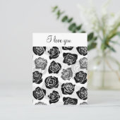  zwarte en witte roos 'Ik hou van je' Briefkaart (Staand voorkant)