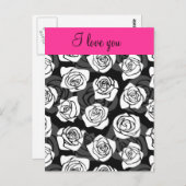 zwarte en witte roos 'Ik hou van je' Briefkaart (Voorkant / Achterkant)
