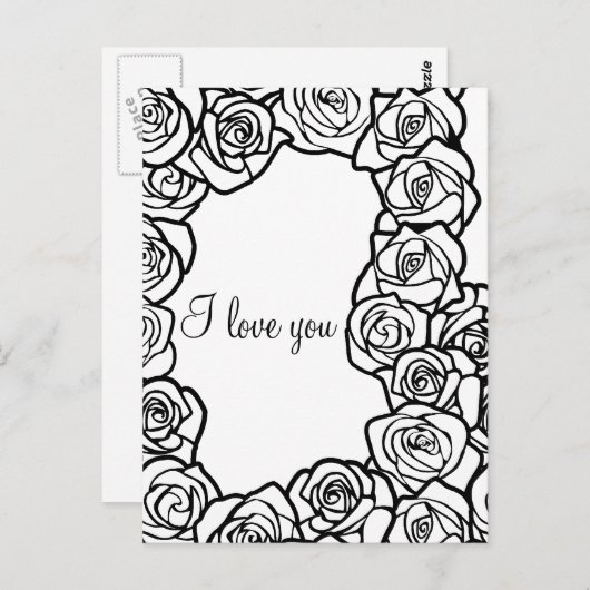  zwarte en witte roos 'Ik hou van je' Briefkaart (Voorkant / Achterkant)