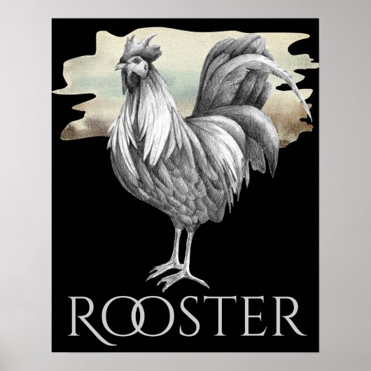 Zwarte en witte rooster Dramatische Boerderij voor Poster (Voorkant)