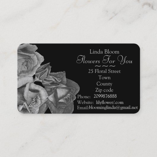 zwarte en witte rozen bloemen kunst tuinbloemist visitekaartje (Voorkant)