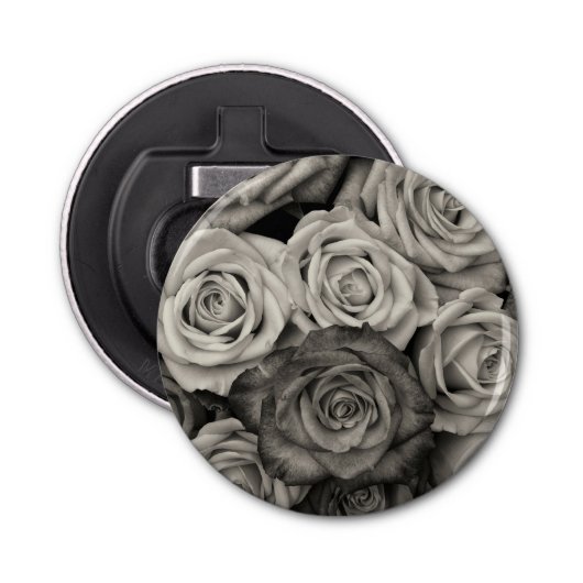 Zwarte en witte rozen button flesopener (Voorkant)