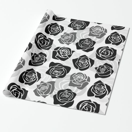  zwarte en witte rozen cadeaupapier (Uitgerold)