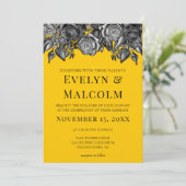 Zwarte en witte rozen Goldenrod Wedding Kaart (Staand voorkant)