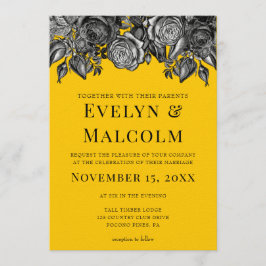 Zwarte en witte rozen Goldenrod Wedding Kaart