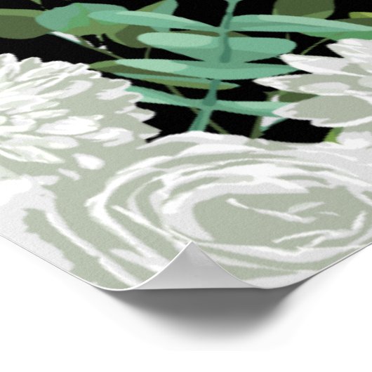 Zwarte en witte rozen Gothic Wedding Seating Chart Poster (Hoek)