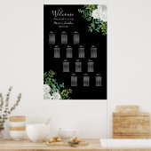 Zwarte en witte rozen Gothic Wedding Seating Chart Poster (Keuken)