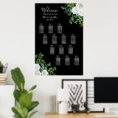 Zwarte en witte rozen Gothic Wedding Seating Chart Poster (Thuiskantoor)