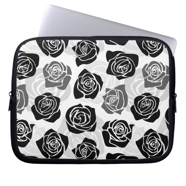  zwarte en witte rozen laptop sleeve (Voorkant)