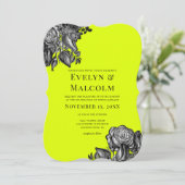 Zwarte en witte rozen Lime Green Wedding Kaart (Staand voorkant)