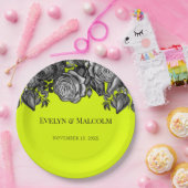 Zwarte en witte rozen Lime Green Wedding Papieren Bordje (Feest)