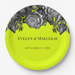 Zwarte en witte rozen Lime Green Wedding Papieren Bordje