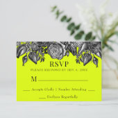 Zwarte en witte rozen Lime Green Wedding RSVP Kaartje (Staand voorkant)