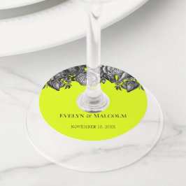 Zwarte en witte rozen Lime Green Wedding Wijnglaslabel