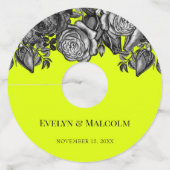 Zwarte en witte rozen Lime Green Wedding Wijnglaslabel (Voorkant)