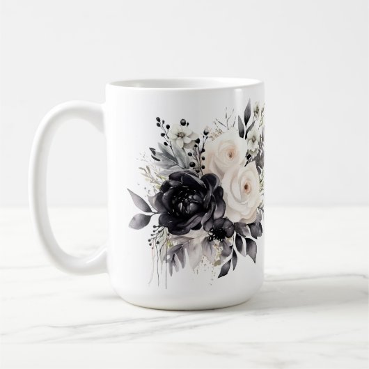 Zwarte en witte rozen op wit koffiemok (Links)