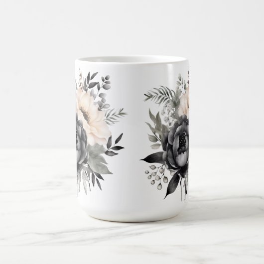 Zwarte en witte rozen op wit koffiemok (Center)