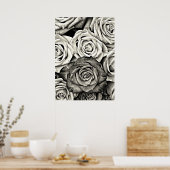 Zwarte en witte rozen poster (Keuken)