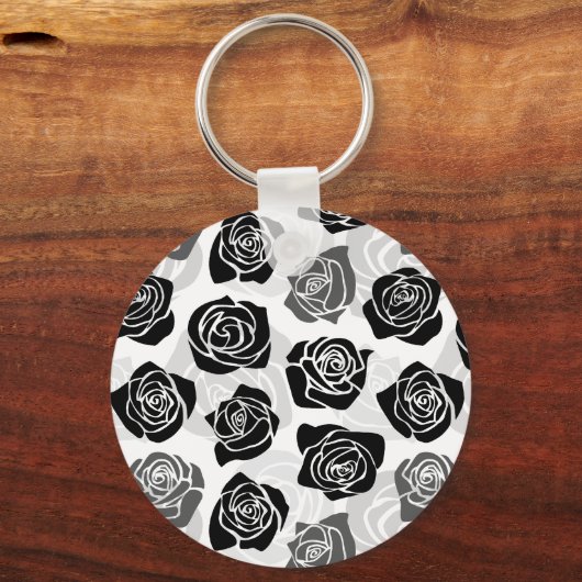 zwarte en witte rozen sleutelhanger (Voorkant)