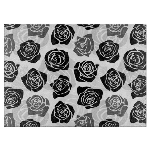 zwarte en witte rozen snijplank (Voorkant)