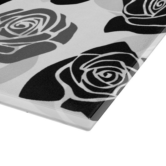  zwarte en witte rozen snijplank (Hoek)