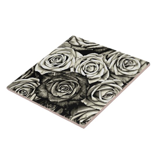 Zwarte en witte rozen tegeltje (Zijkant)